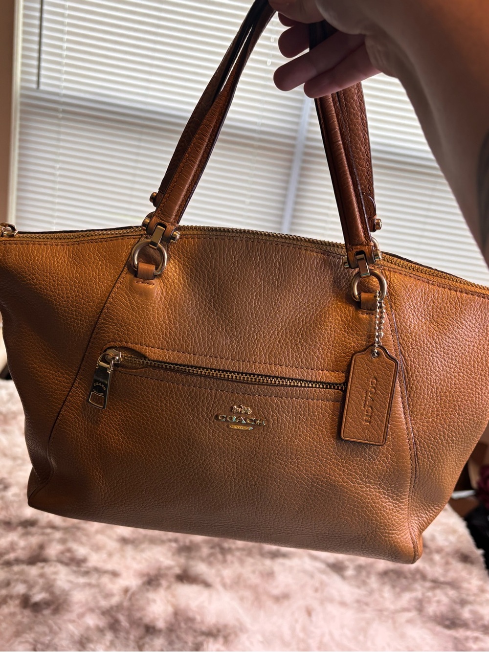 Coach Pebbled Leather Tote in Cognac Brown - Picture 11 of 11